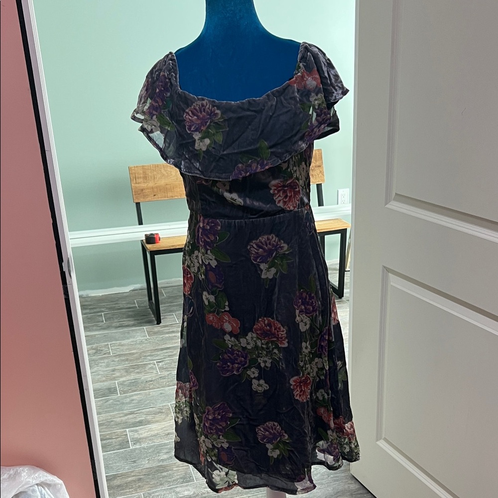 Lulu's Dark Floral Ruffle Midi Dress